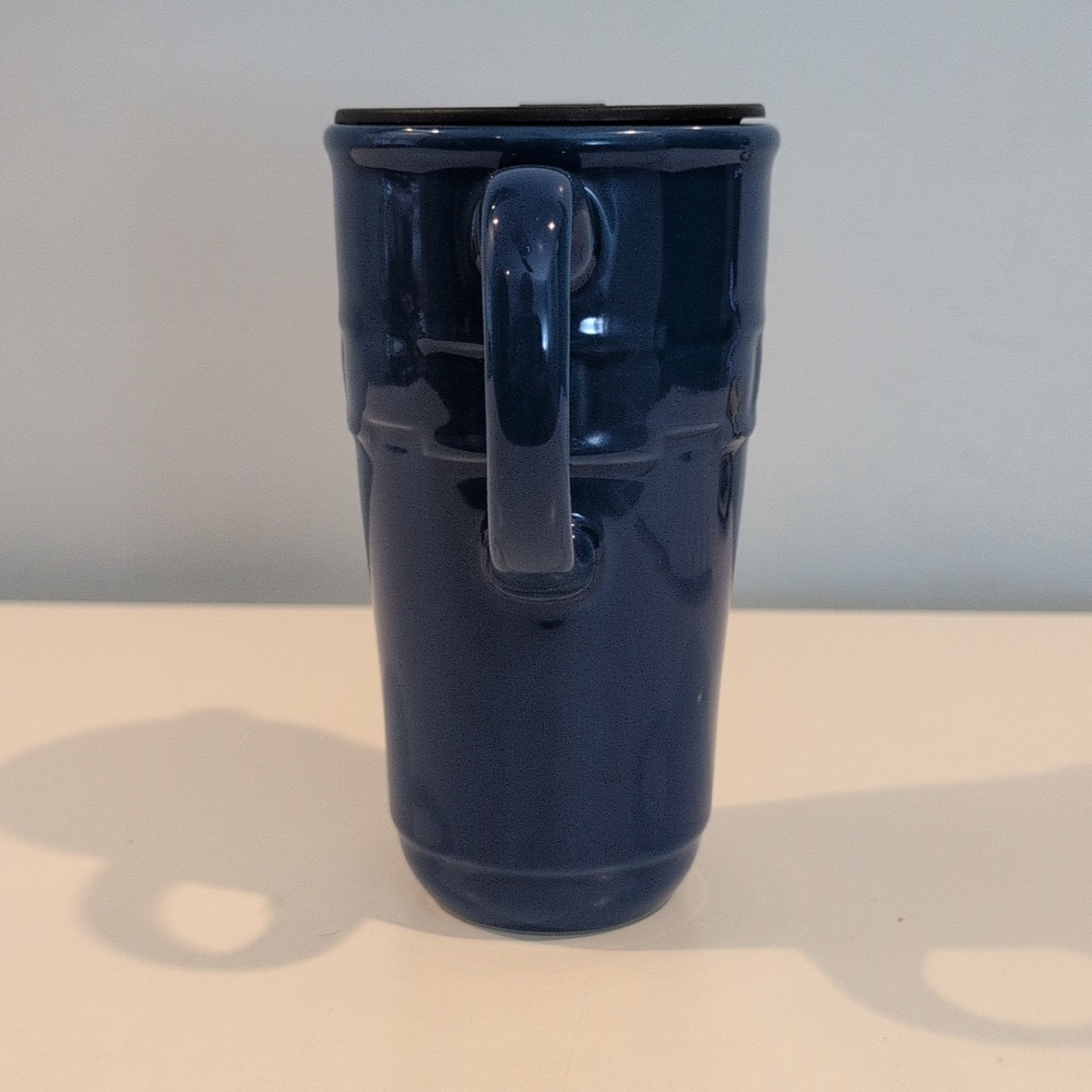 Longaberger Ceramic Woven Traditions Cornflower Blue Travel Mug With Lid - Picture 2 of 16